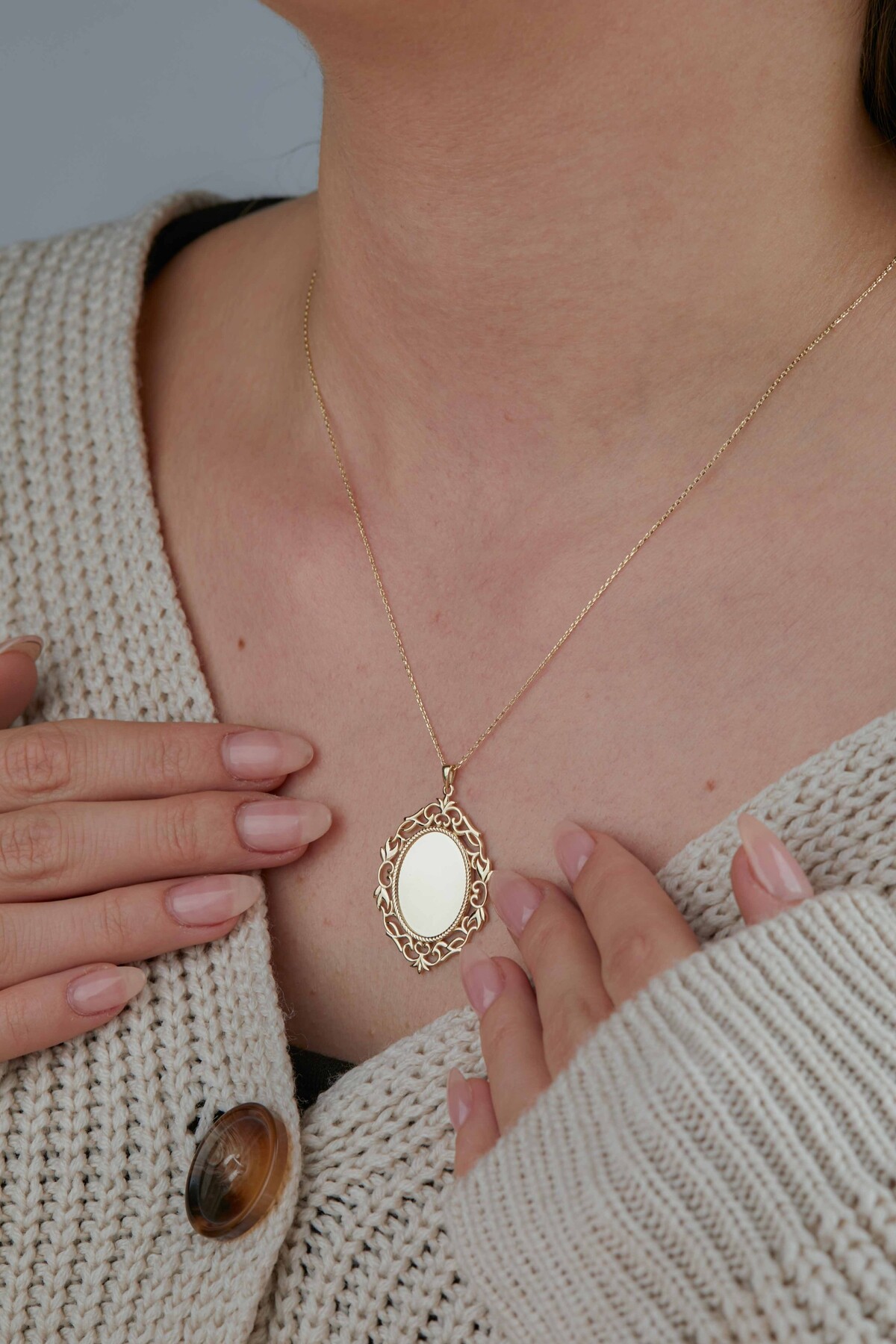 14 Ayar Altın Ayna Kolye