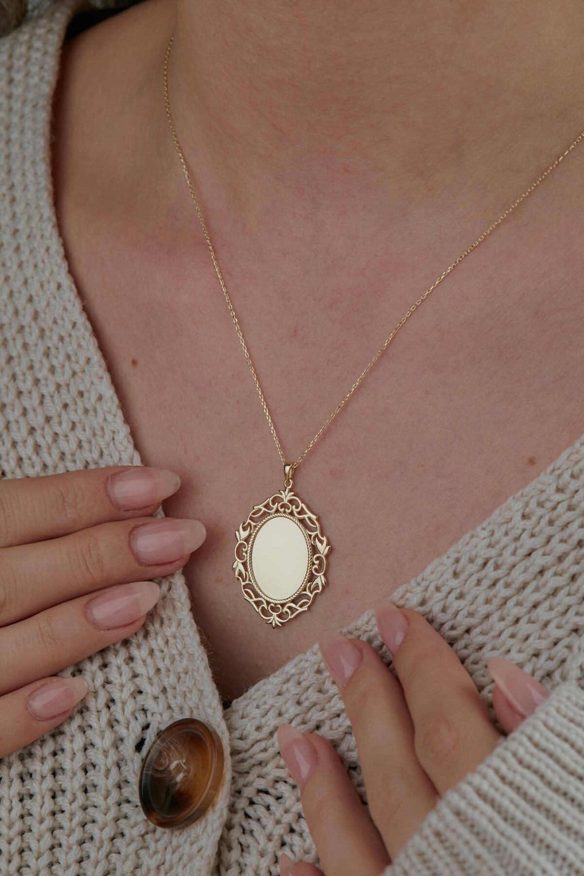 14 Ayar Altın Ayna Kolye