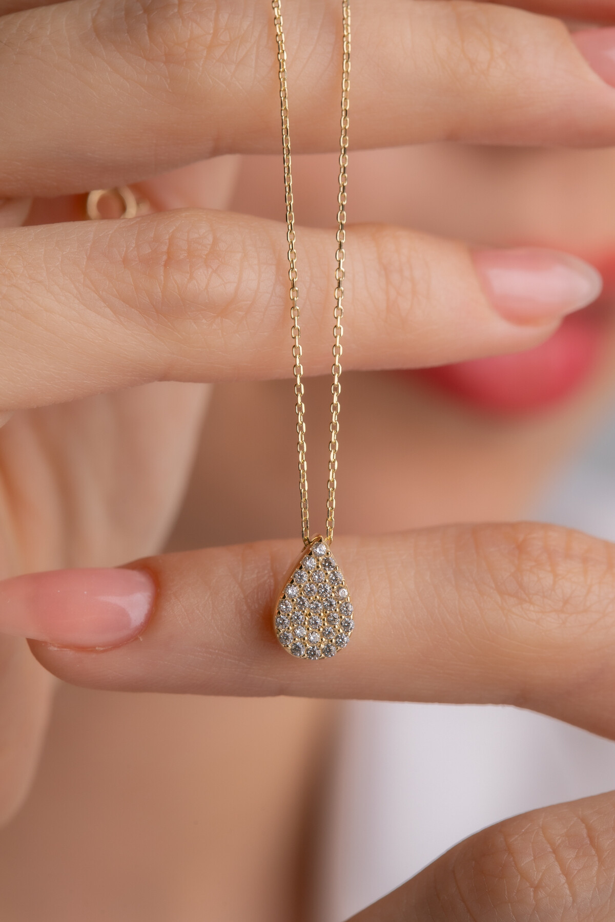 14 Ayar Altın Damla Kolye