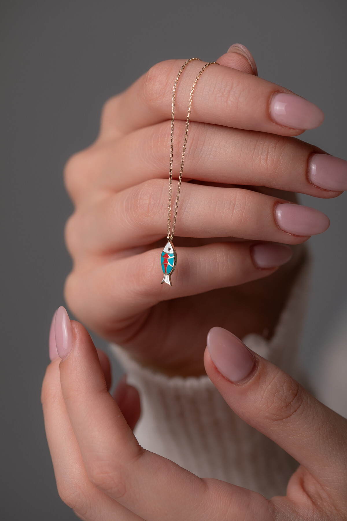 14 Ayar Altın Mineli Balık Kolye