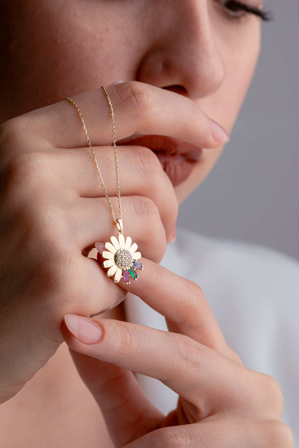 14 Ayar Altın Papatya Kolye