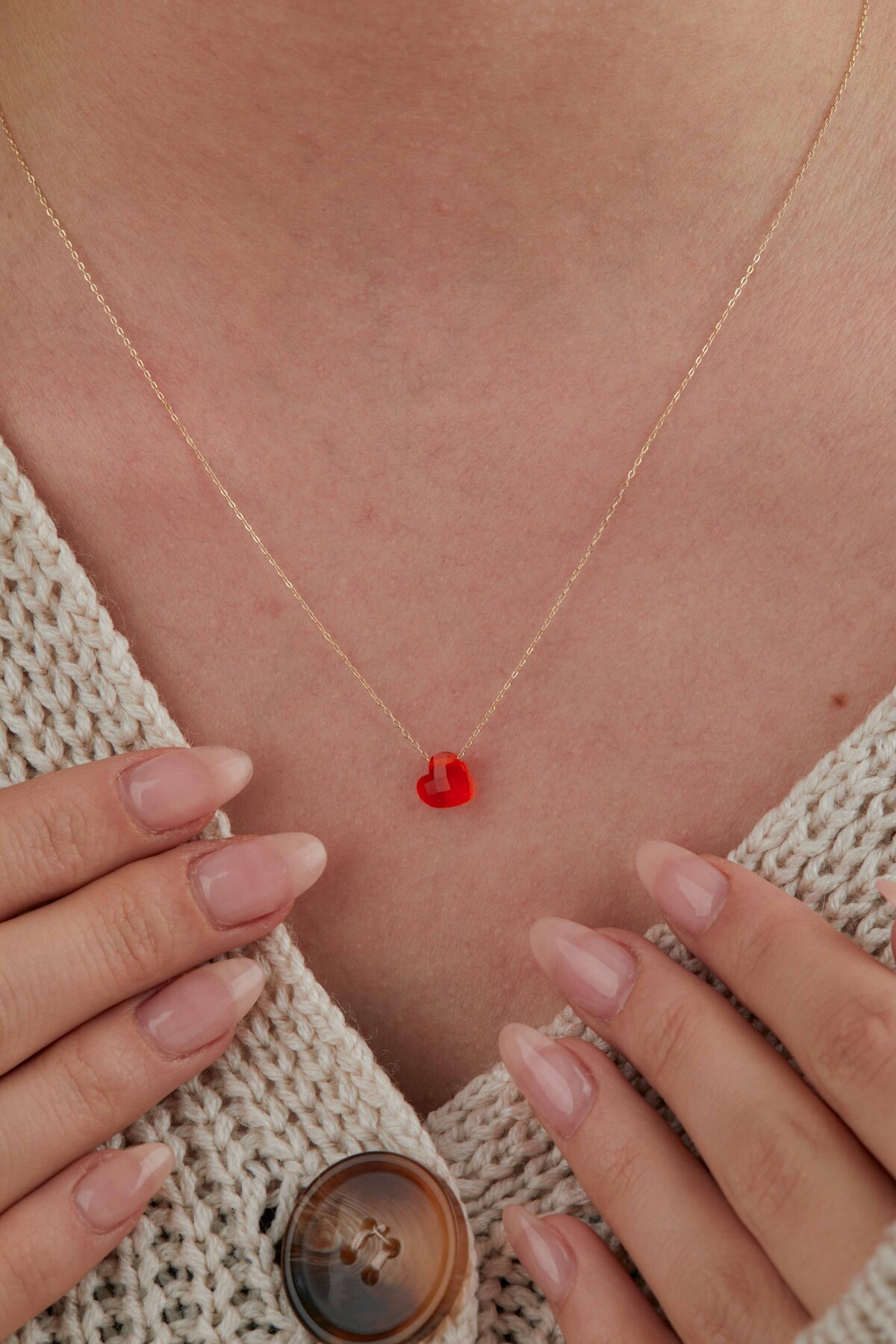 14 Ayar Altın Turuncu Kalp Kolye