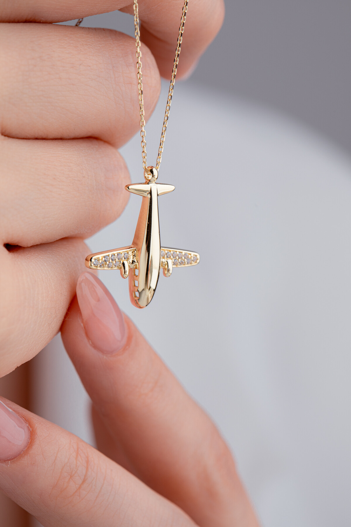 14 Ayar Altın Uçak Kolye