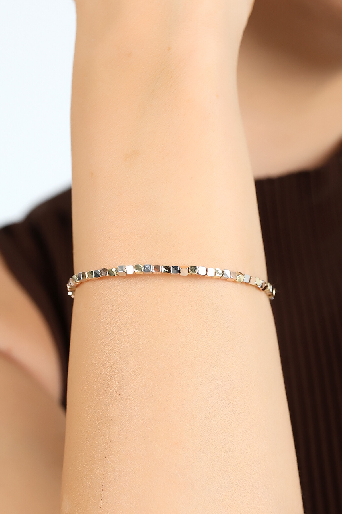 14 Ayar Altın 3 Renk Küp Dorika Kelepçe