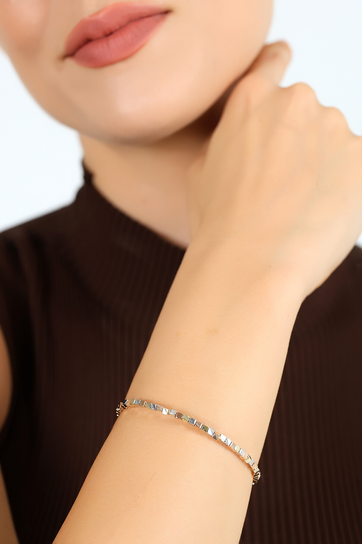 14 Ayar Altın 3 Renk Küp Dorika Kelepçe