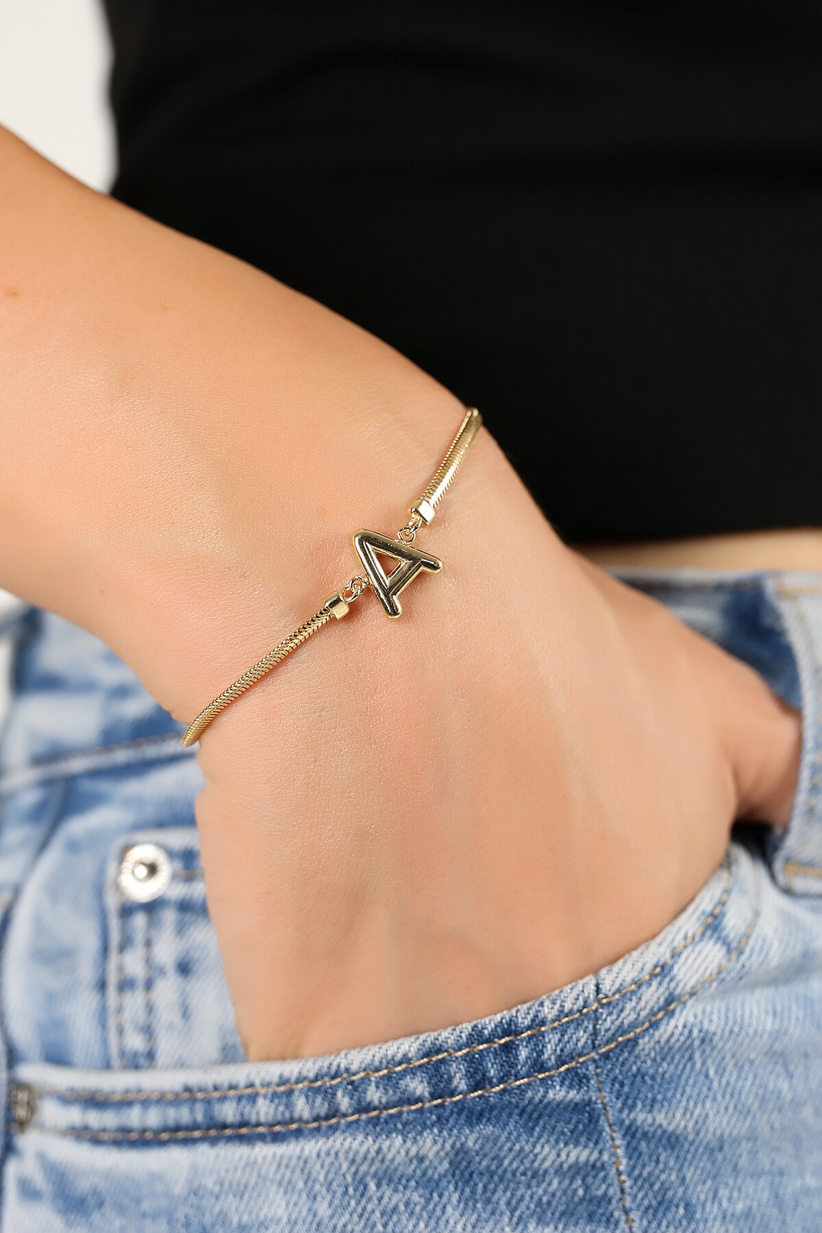 14 Ayar Altın A Harf Balık Sırtı Bileklik
