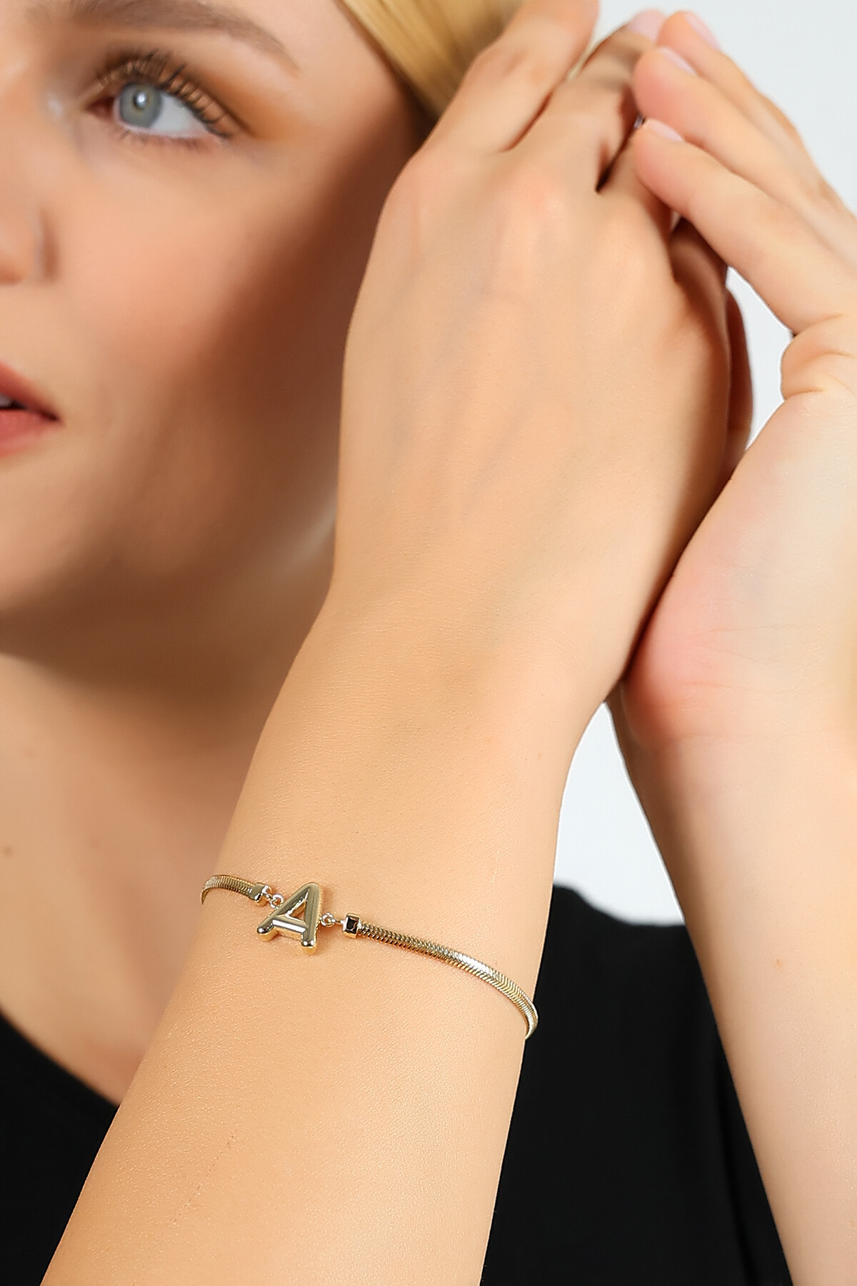 14 Ayar Altın A Harf Balık Sırtı Bileklik