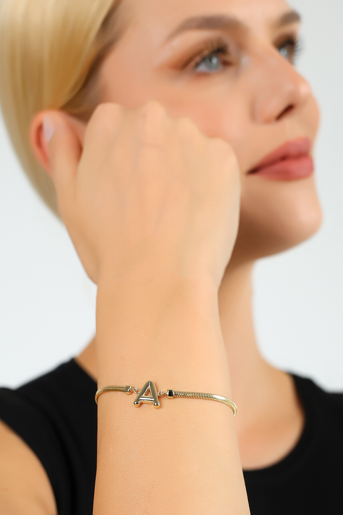 14 Ayar Altın A Harf Balık Sırtı Bileklik