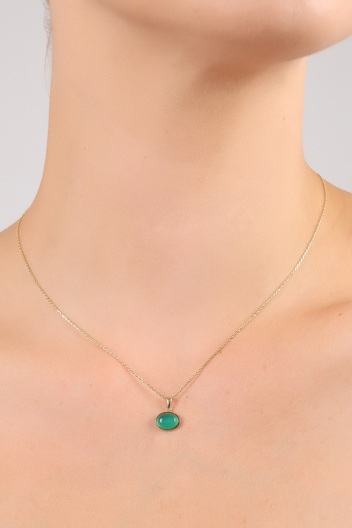 14 Ayar Altın Akik Taş Kolye