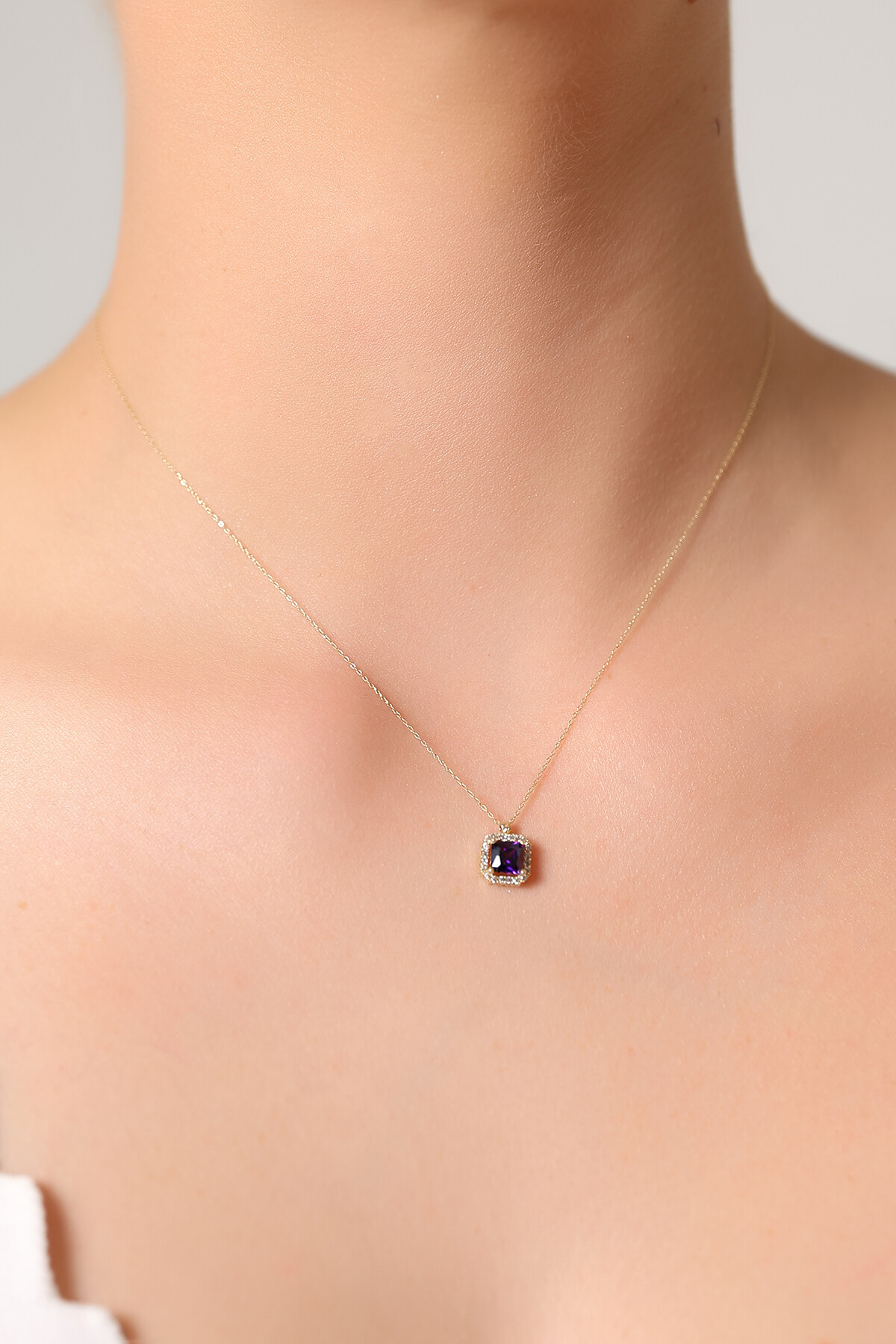 14 Ayar Altın Amatist Baget Kolye