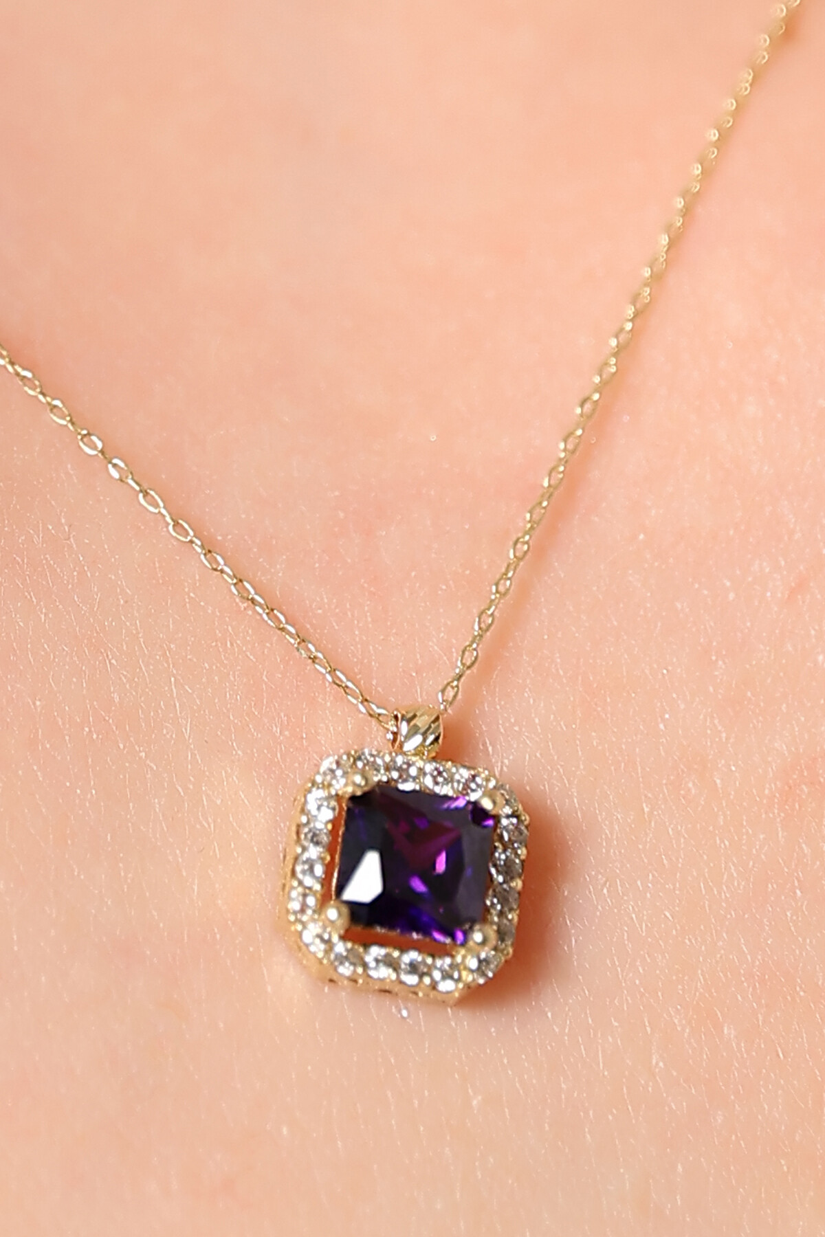 14 Ayar Altın Amatist Baget Kolye