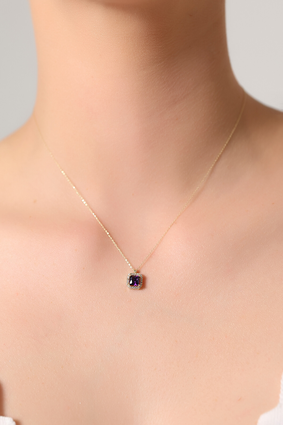 14 Ayar Altın Amatist Baget Kolye