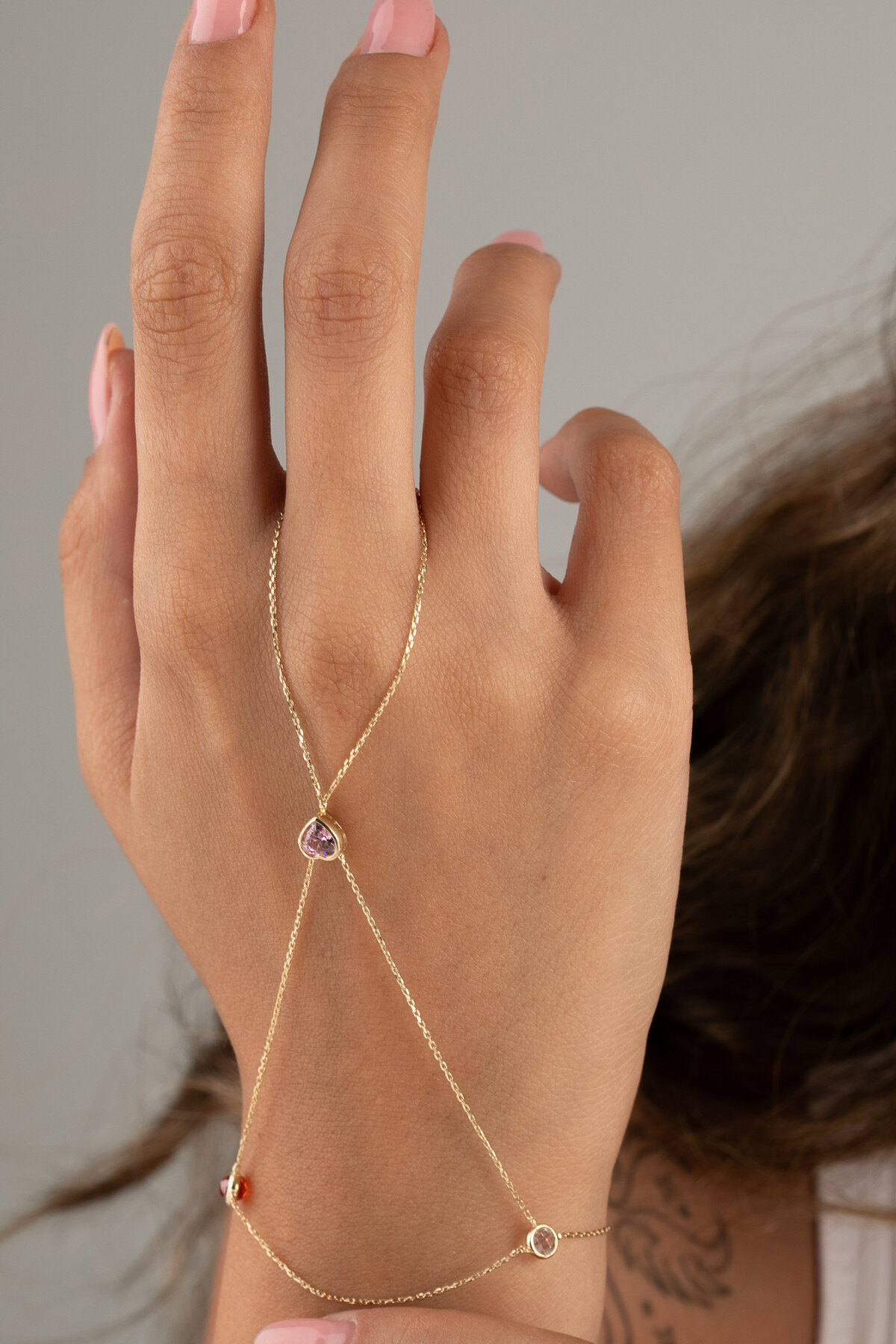 14 Ayar Altın Amatist Kalp Taş Şahmeran