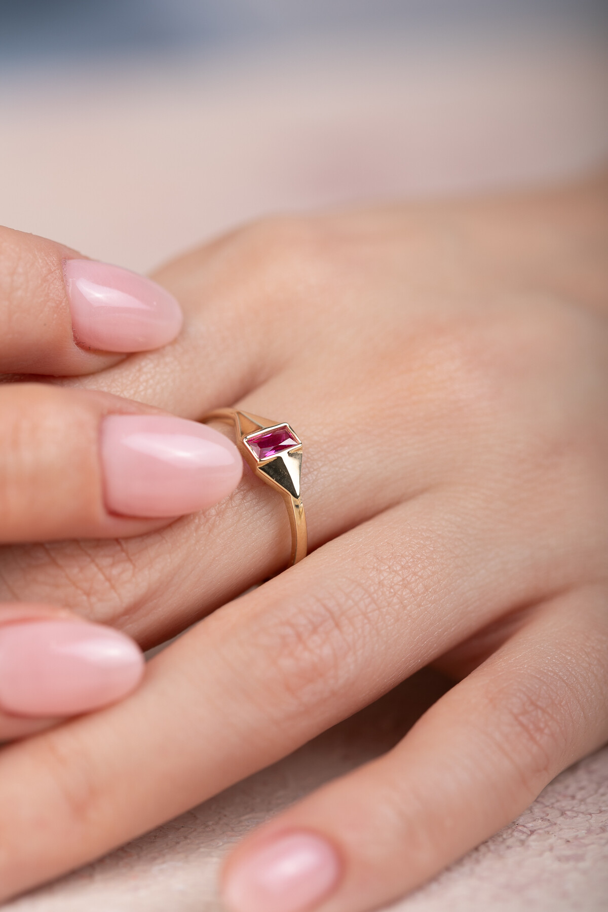 14 Ayar Altın Amatist Taşlı Yüzük