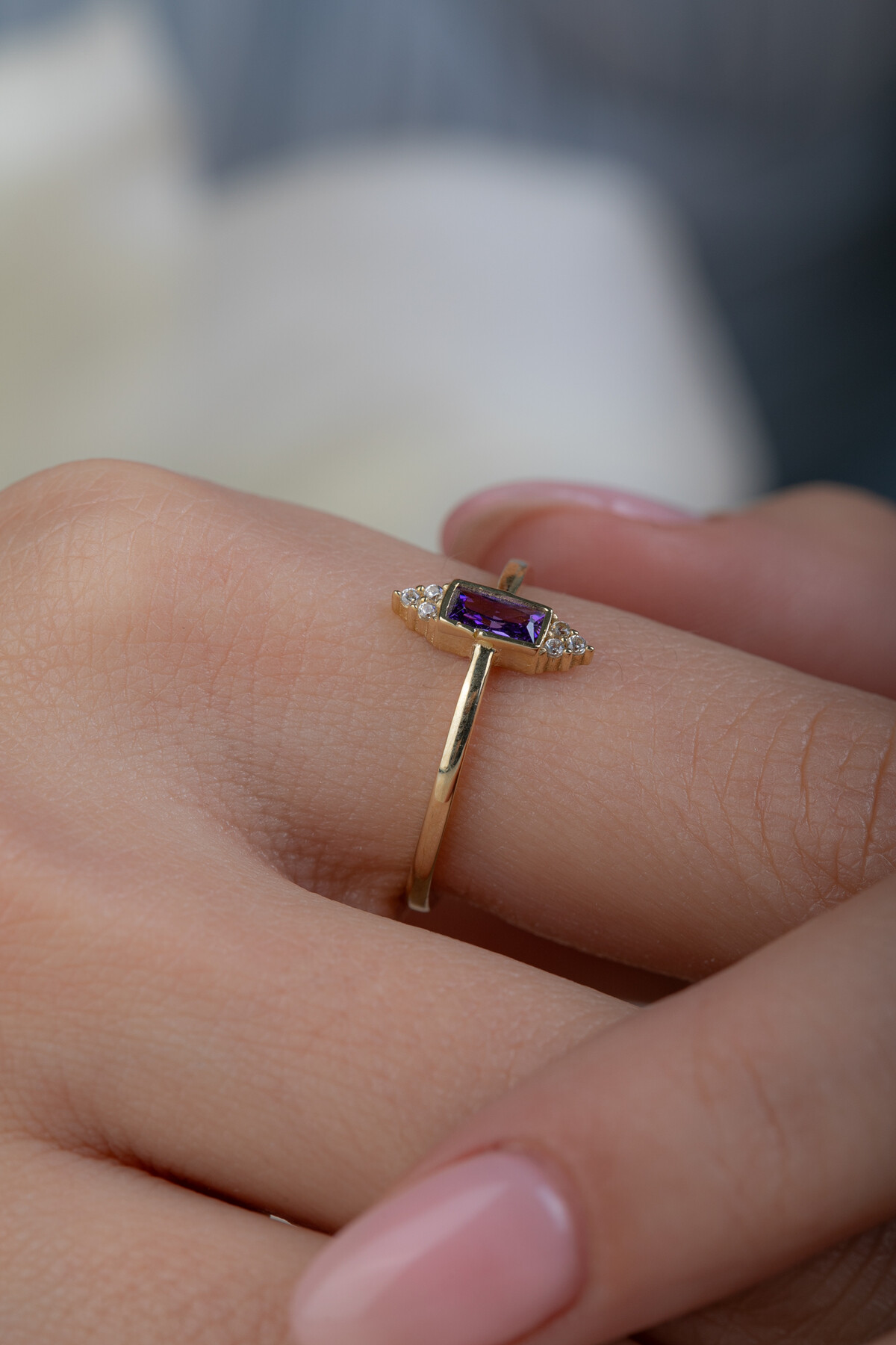 14 Ayar Altın Amatist Taşlı Yüzük