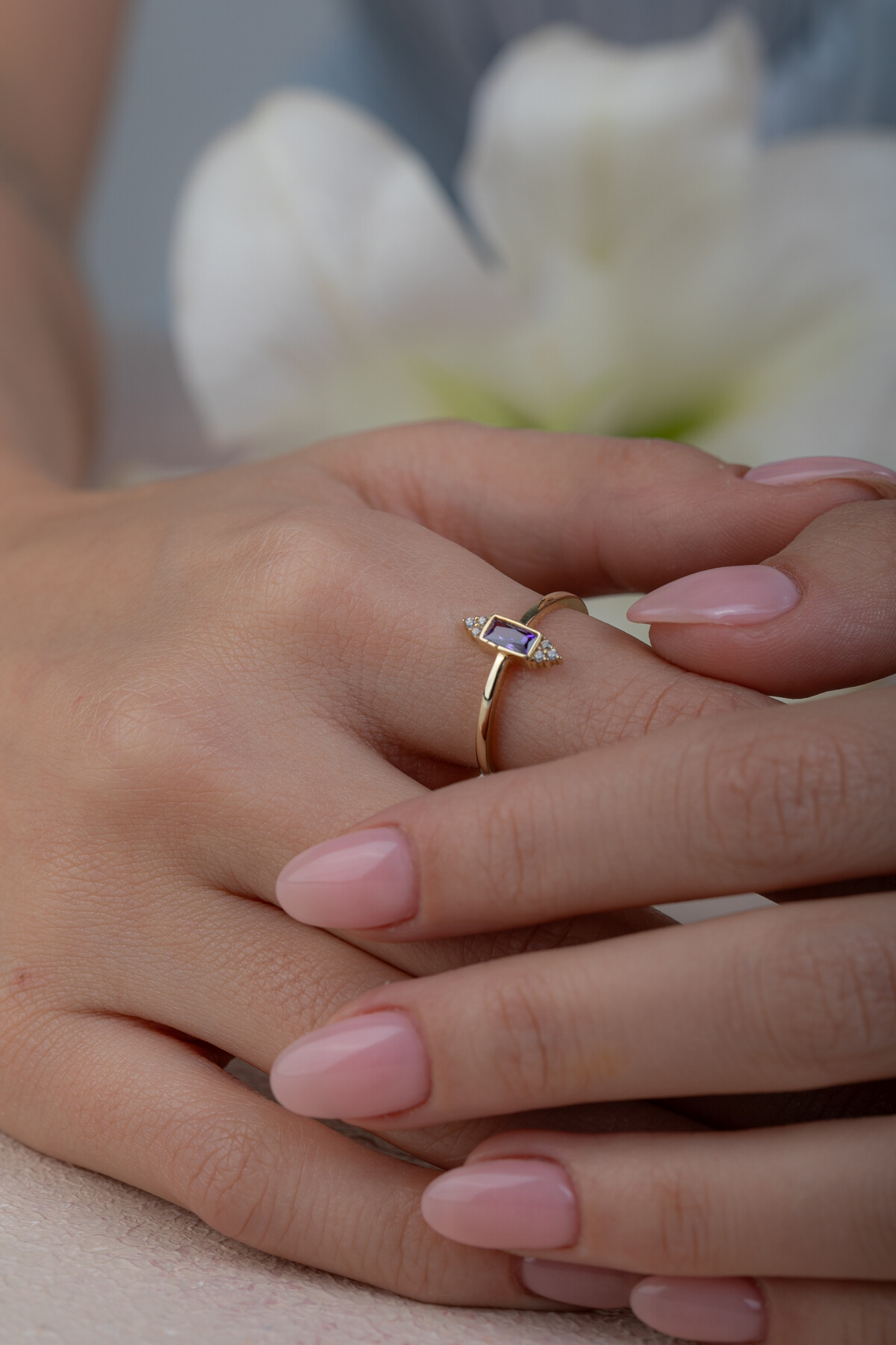 14 Ayar Altın Amatist Taşlı Yüzük