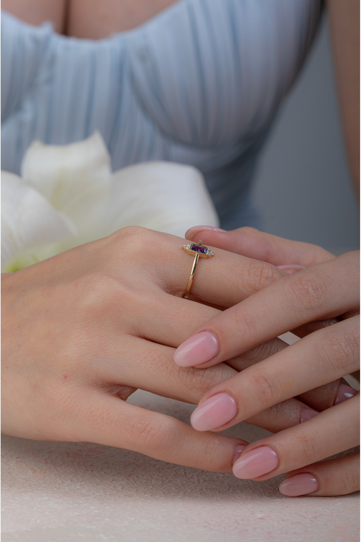 14 Ayar Altın Amatist Taşlı Yüzük