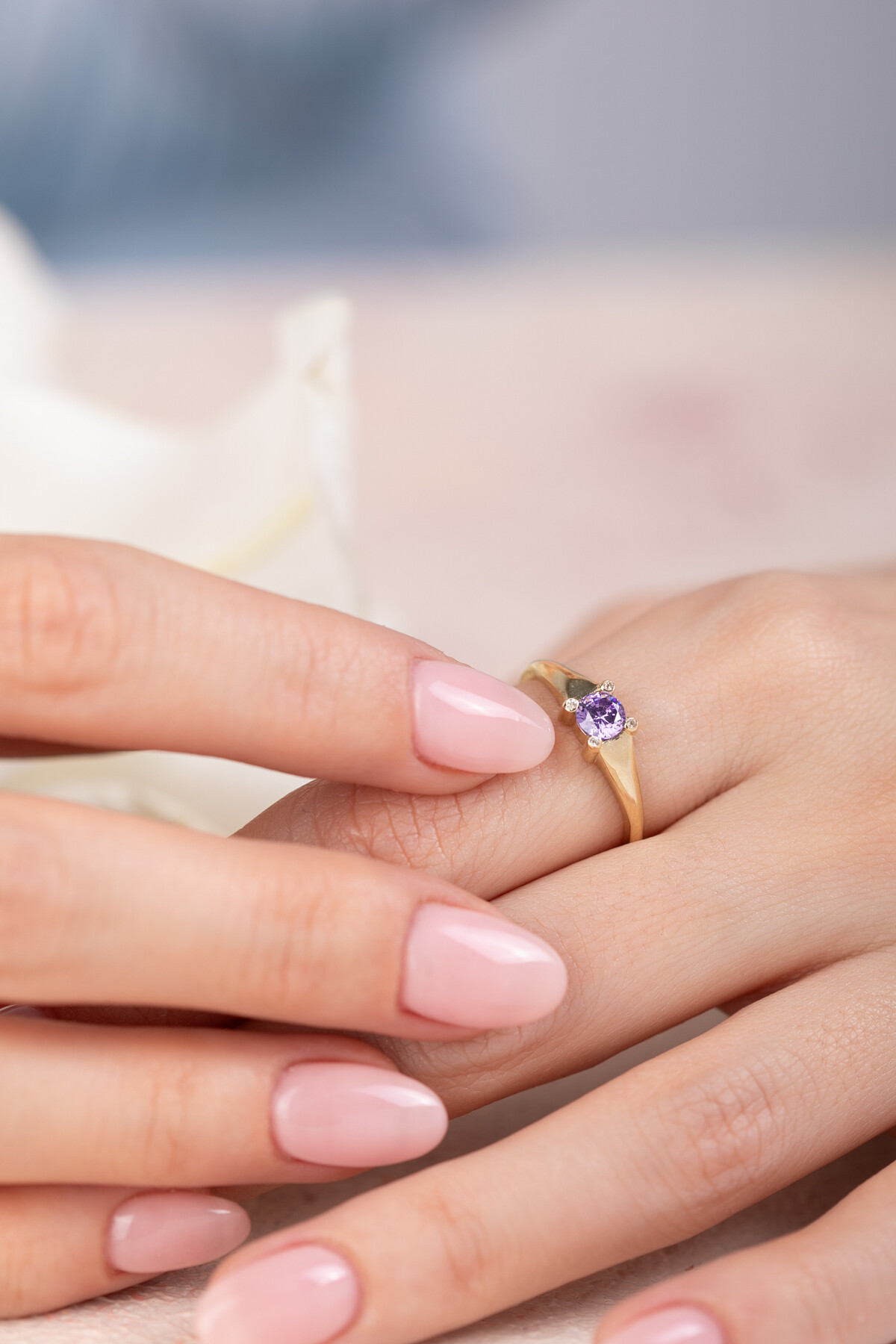 14 Ayar Altın Amatist Taşlı Yüzük