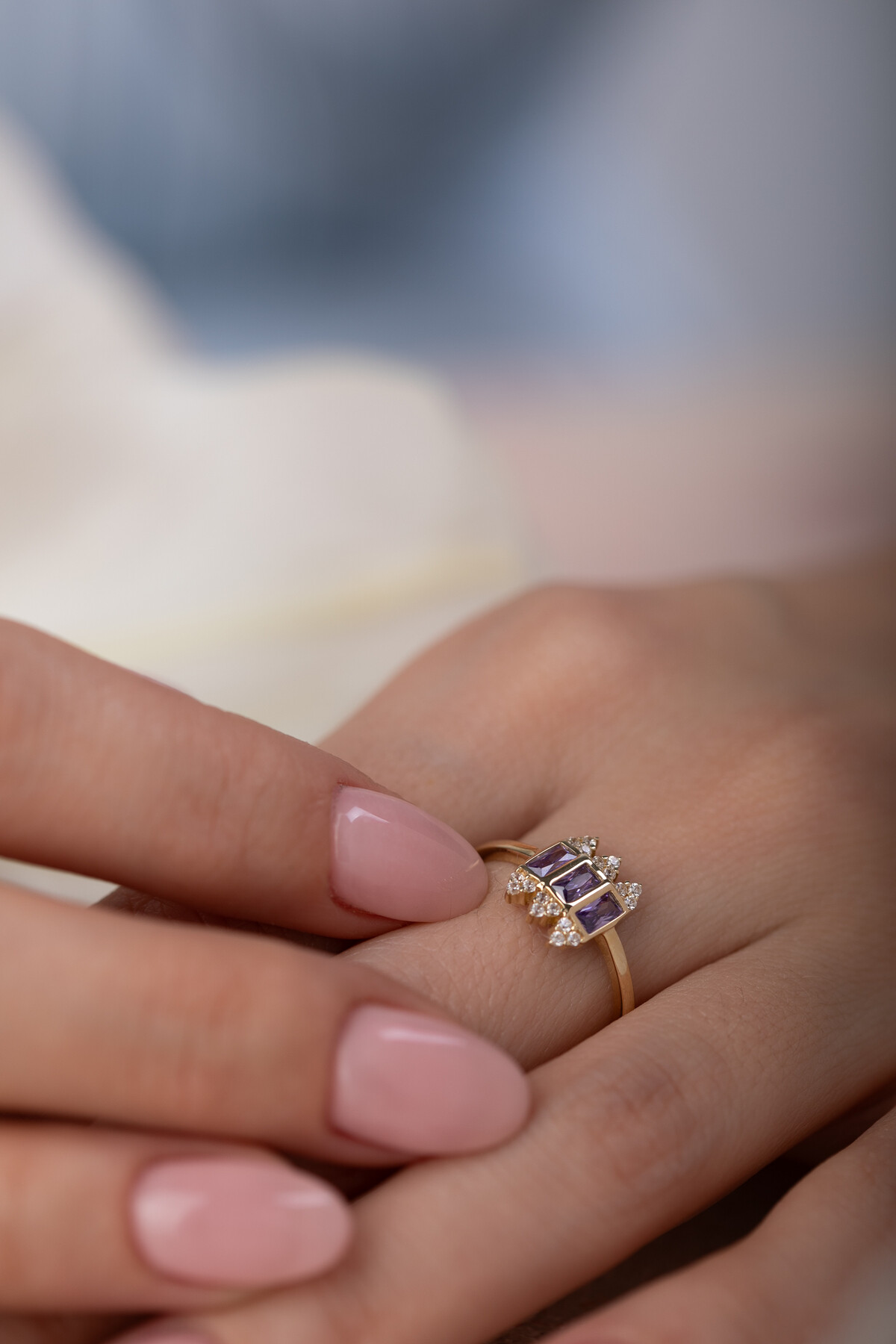 14 Ayar Altın Amatist Taşlı Yüzük