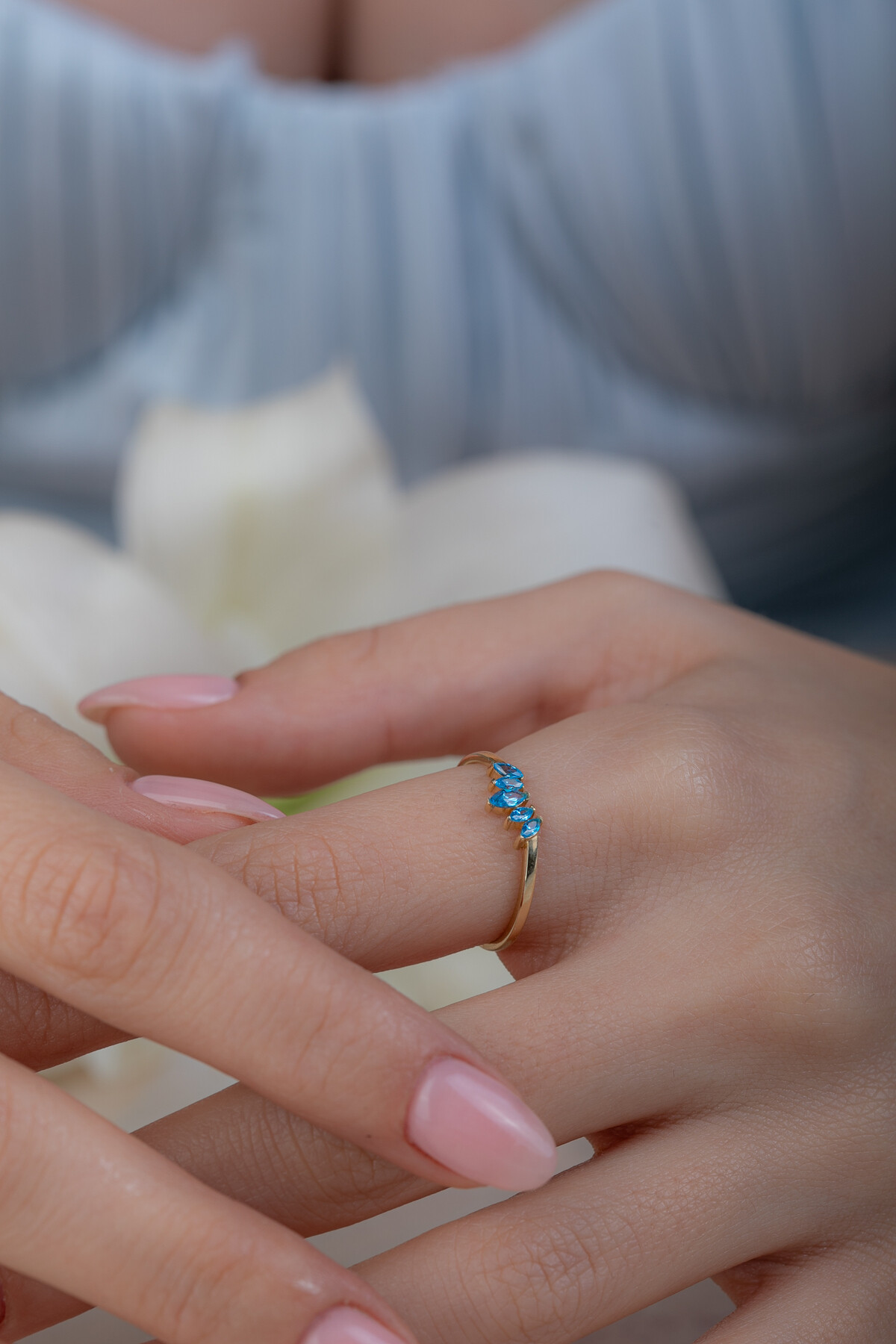 14 Ayar Altın Aqua Taşlı Yüzük