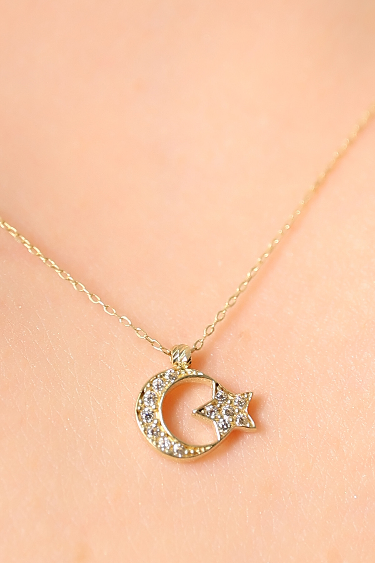 14 Ayar Altın Ayyıldız Kolye