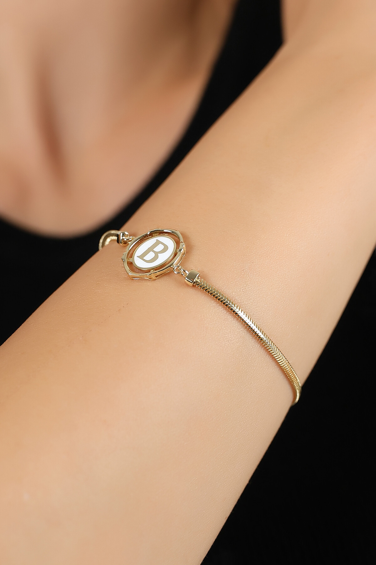 14 Ayar Altın B Harf Balık Sırtı Bileklik
