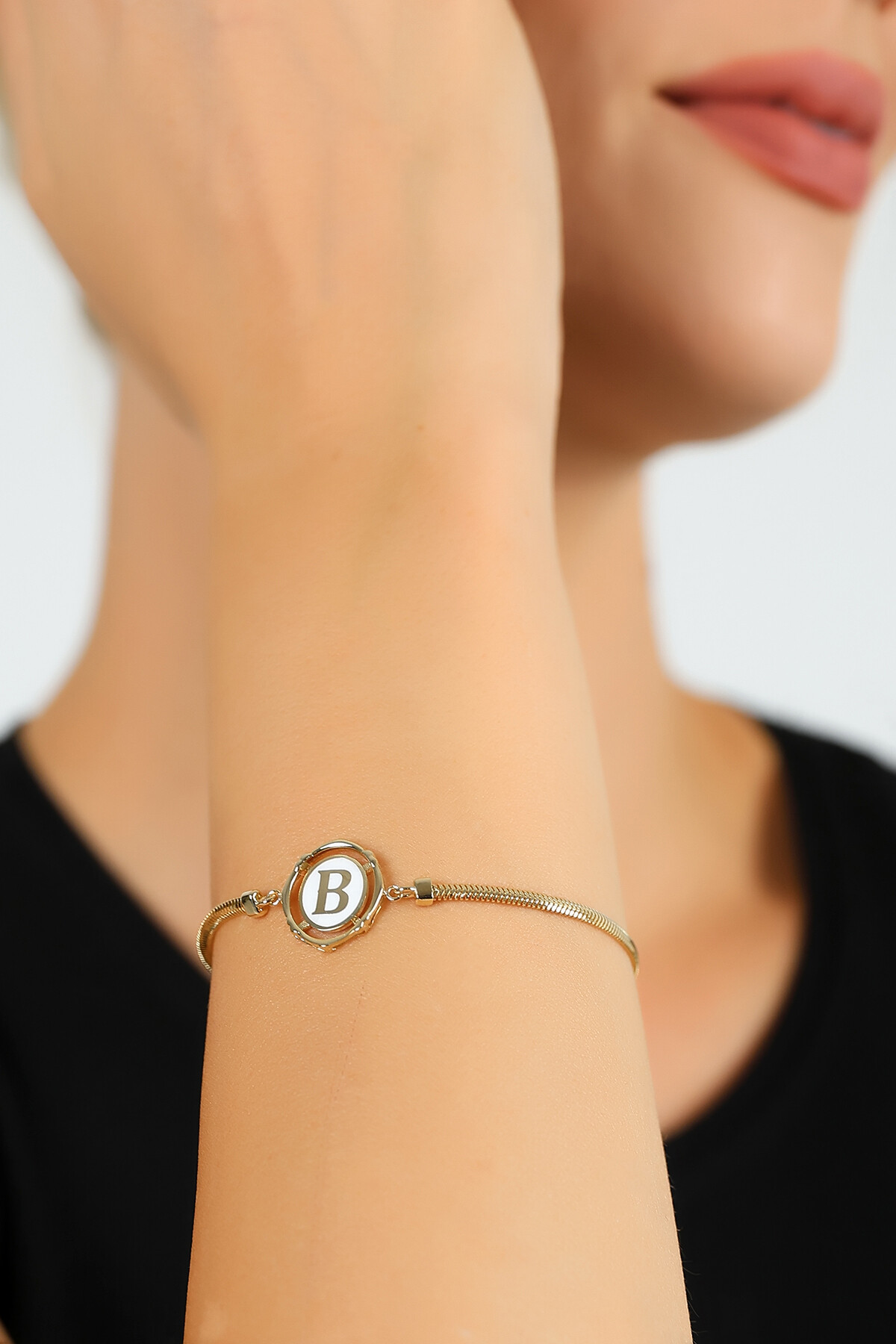 14 Ayar Altın B Harf Balık Sırtı Bileklik