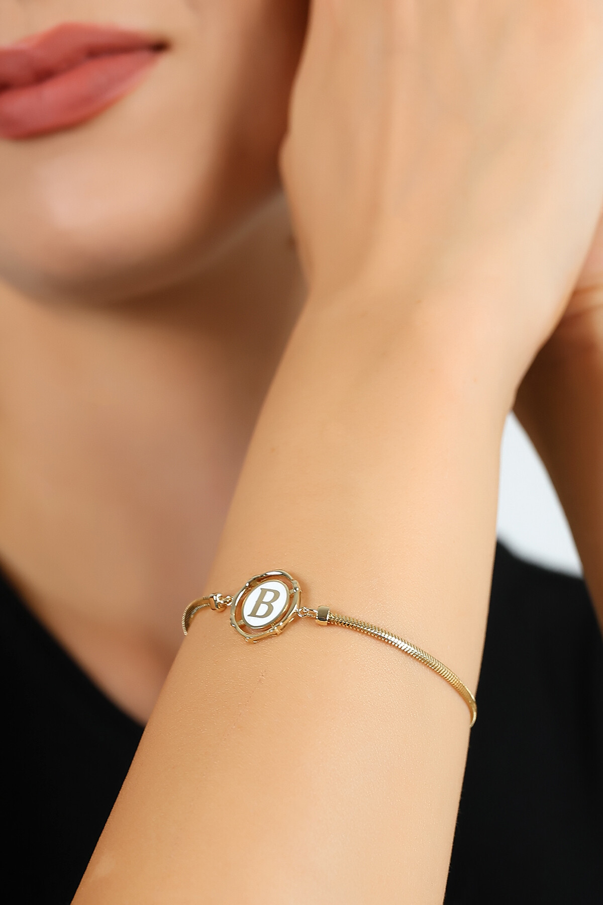 14 Ayar Altın B Harf Balık Sırtı Bileklik