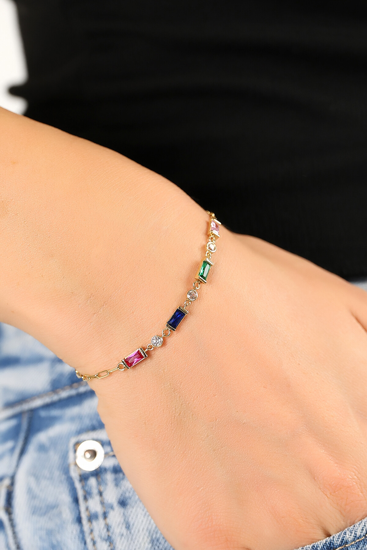 14 Ayar Altın Baget Renk Harmoni Bileklik