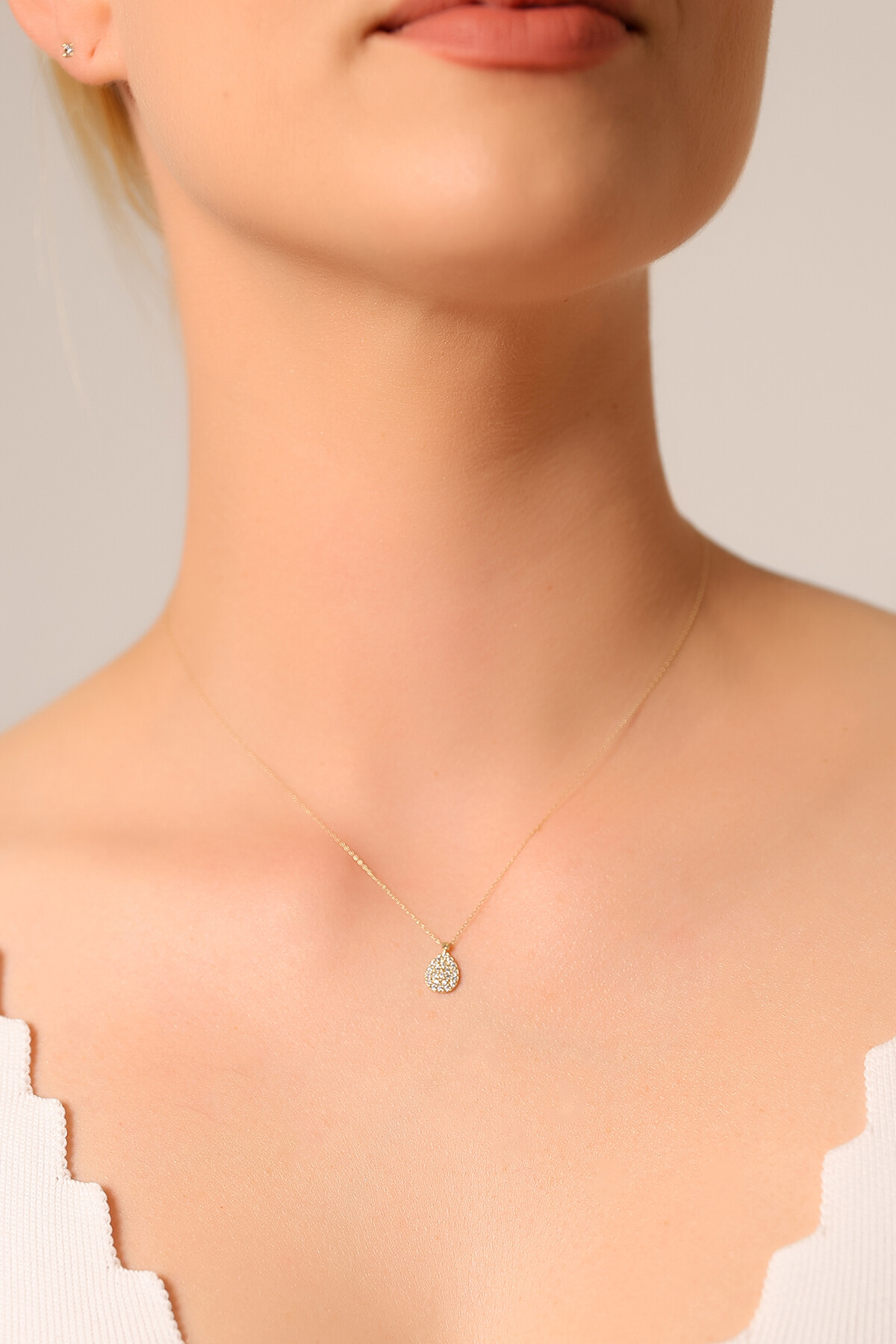 14 Ayar Altın Damla Kolye