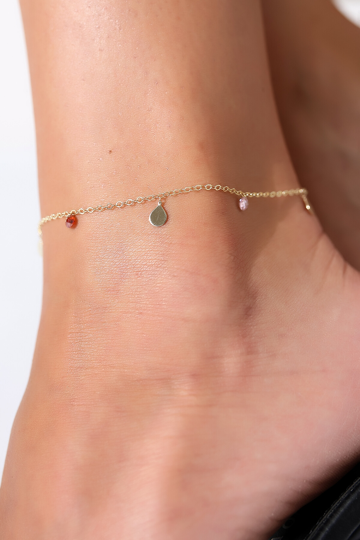 14 Ayar Altın Damla Renkli Taşlı Halhal