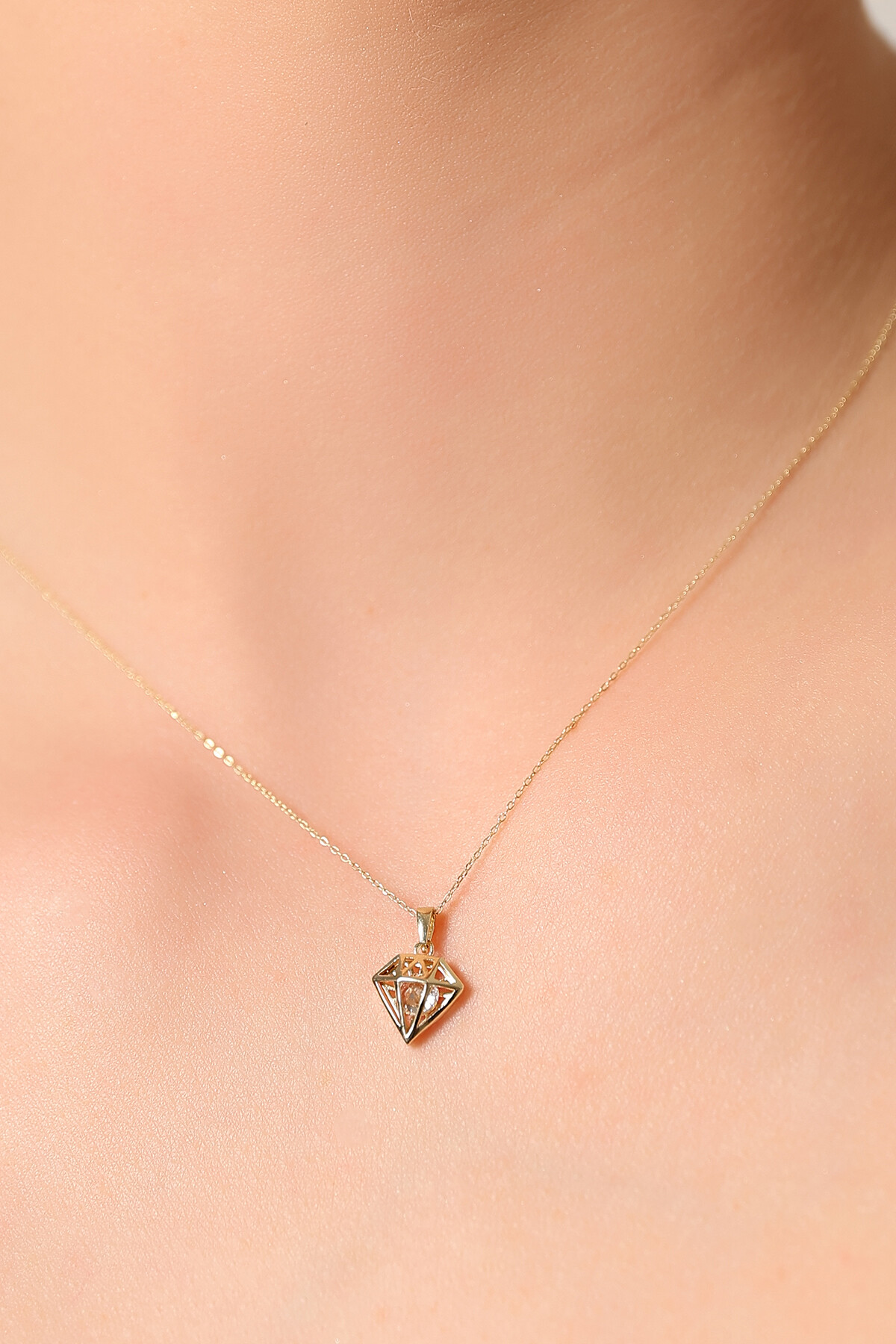 14 Ayar Altın Elmas Model Kolye