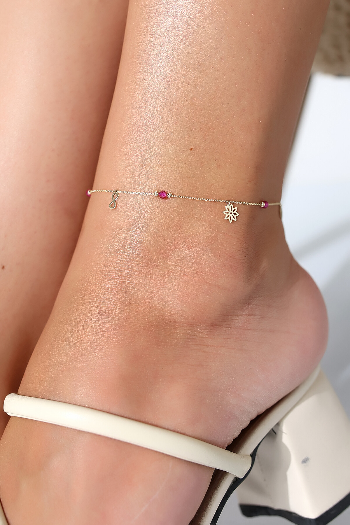 14 Ayar Altın Figürlü Pembe Taşlı Halhal