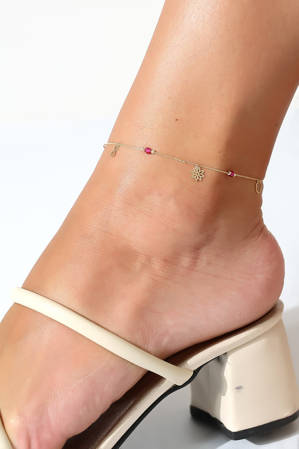 14 Ayar Altın Figürlü Pembe Taşlı Halhal