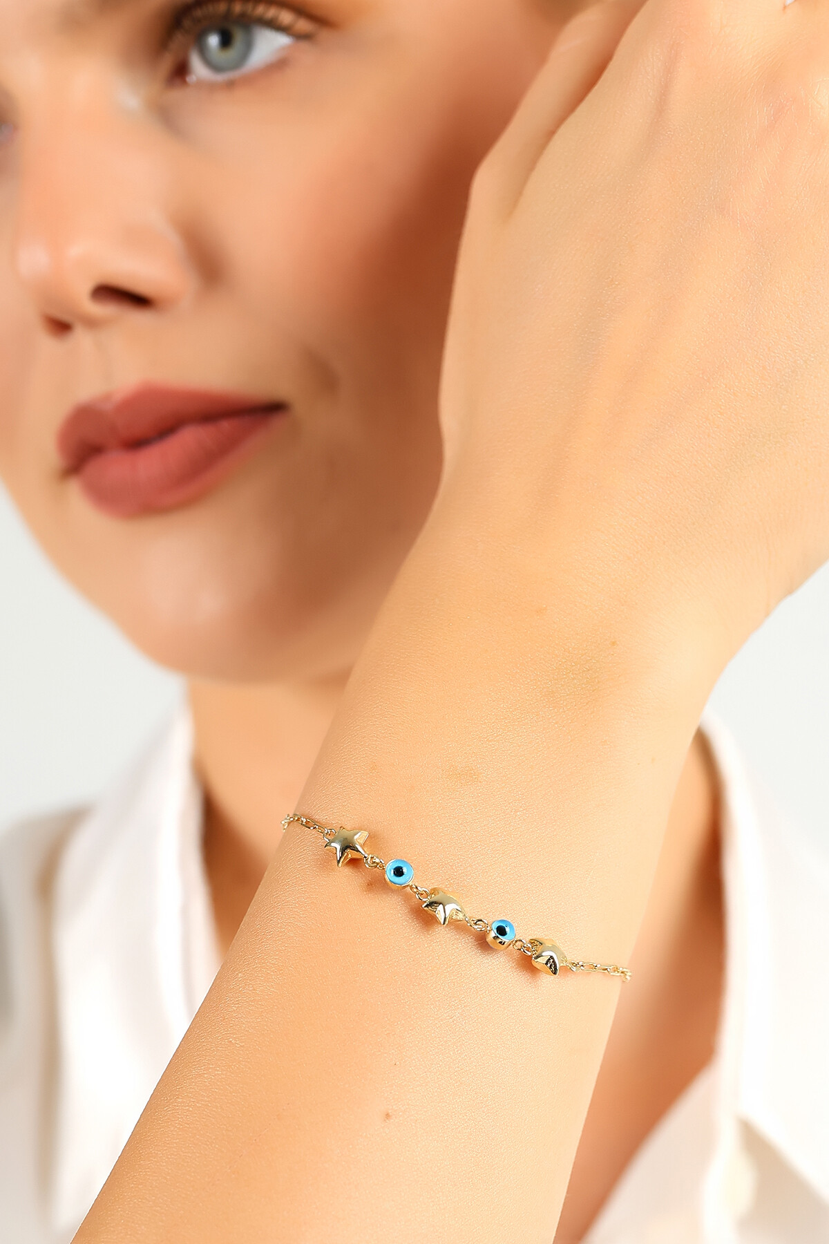 14 Ayar Altın Gözlü Yıldız Bileklik