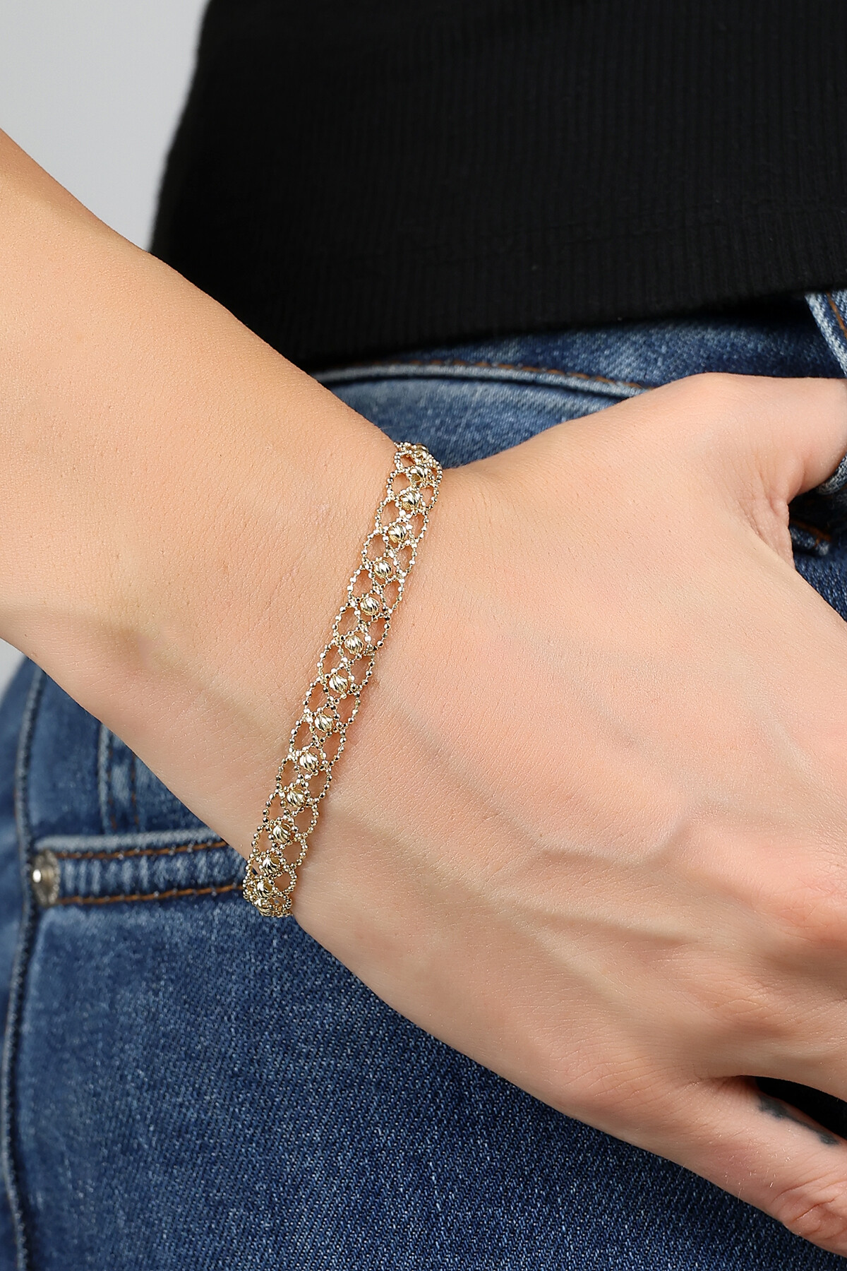 14 Ayar Altın Halkalı Örgü Bileklik