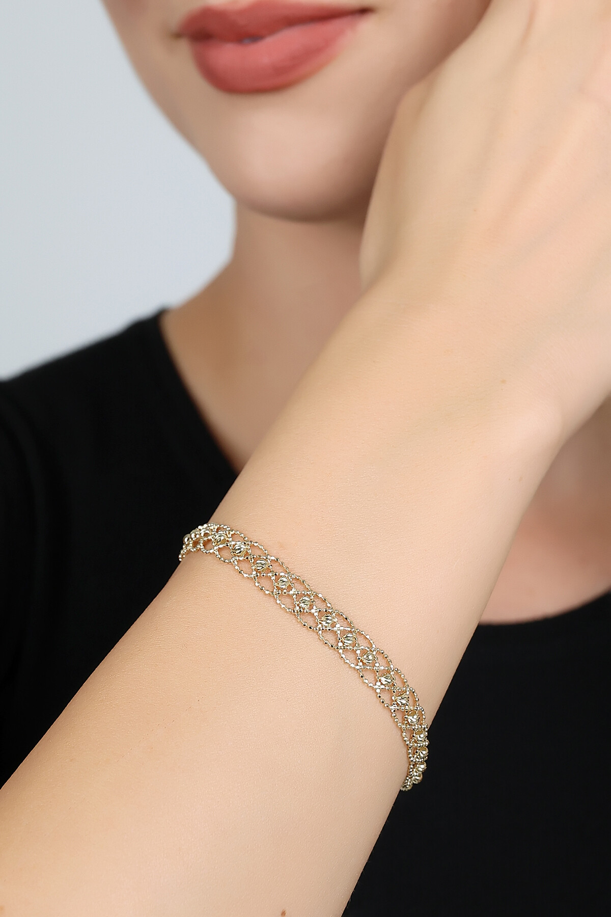 14 Ayar Altın Halkalı Örgü Bileklik