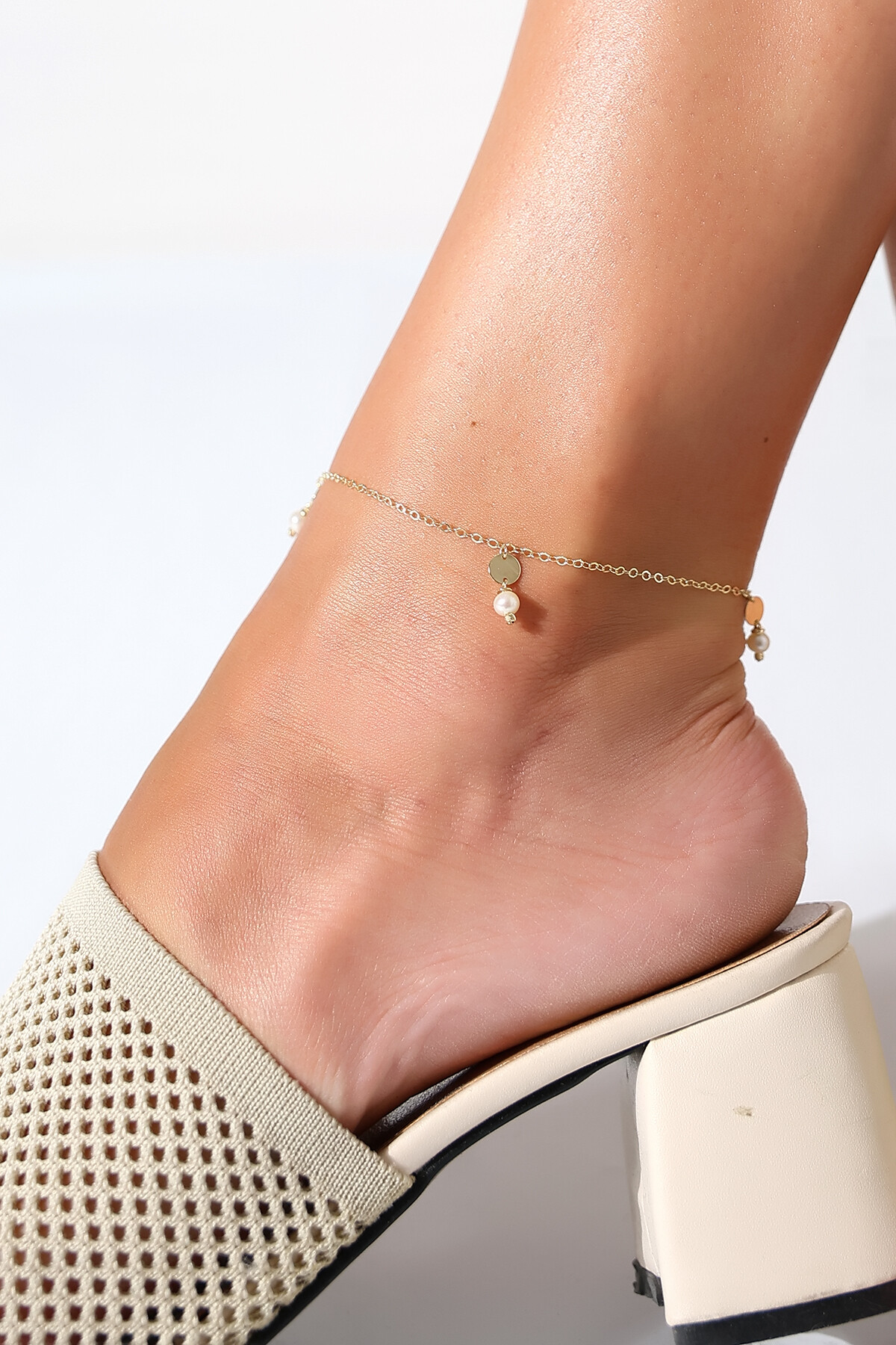 14 Ayar Altın İnci Pullu Halhal