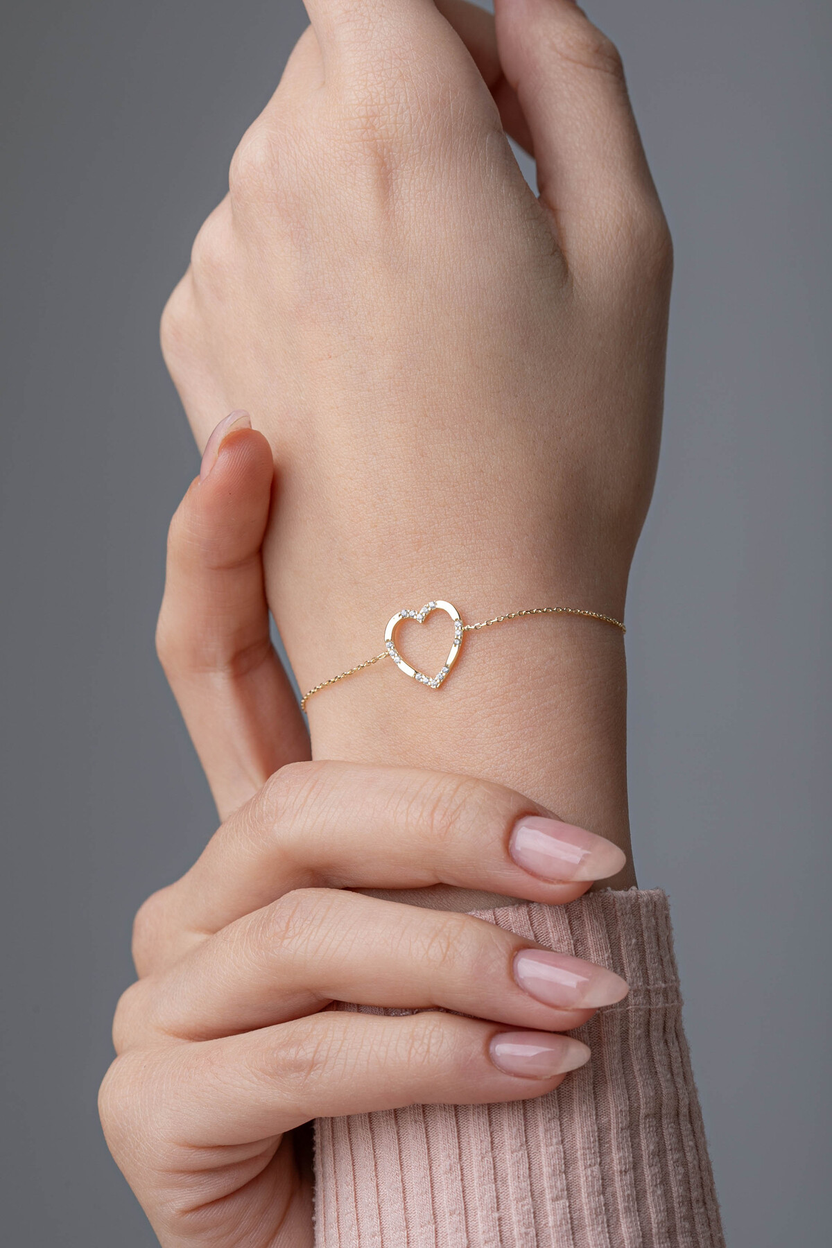 14 Ayar Altın Kalp Bileklik