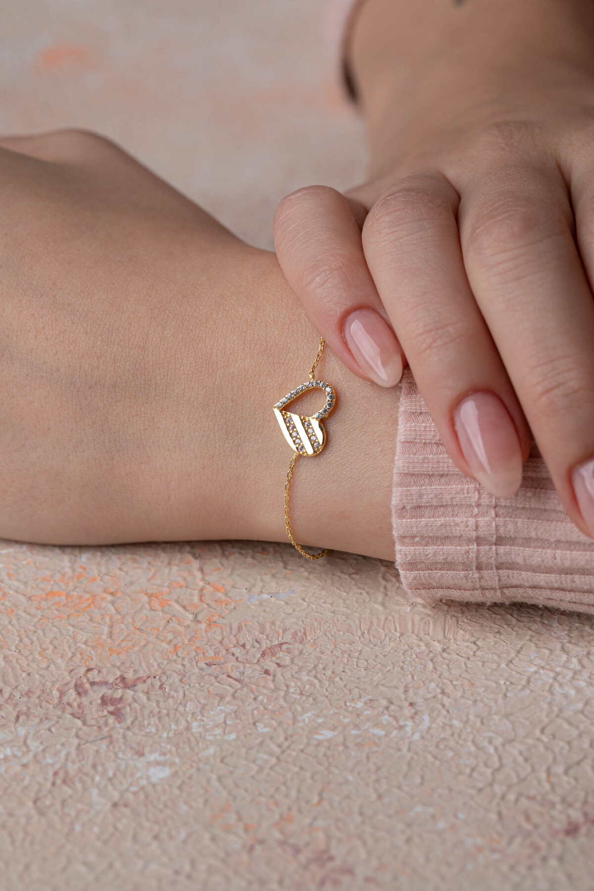 14 Ayar Altın Kalp Bileklik