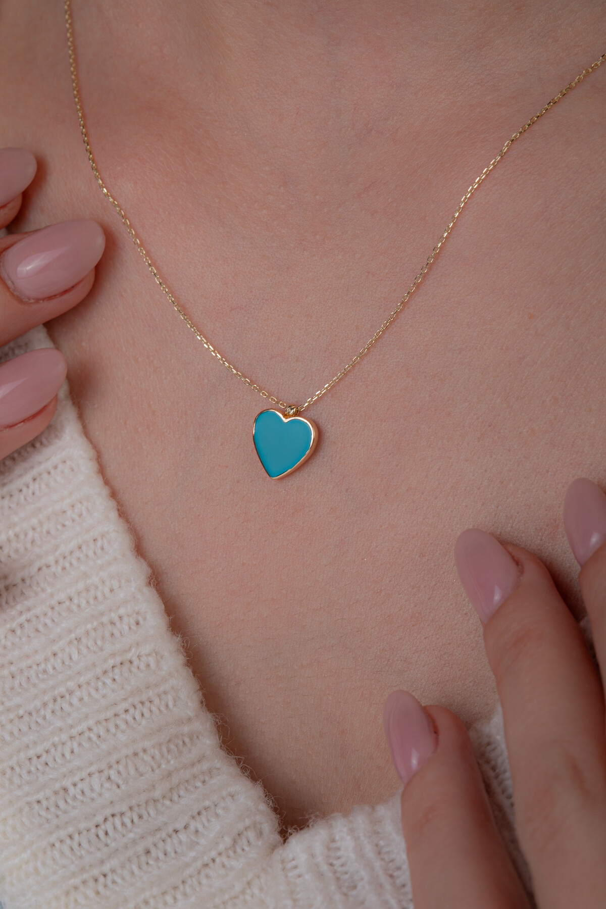 14 Ayar Altın Kalp Mineli Kolye