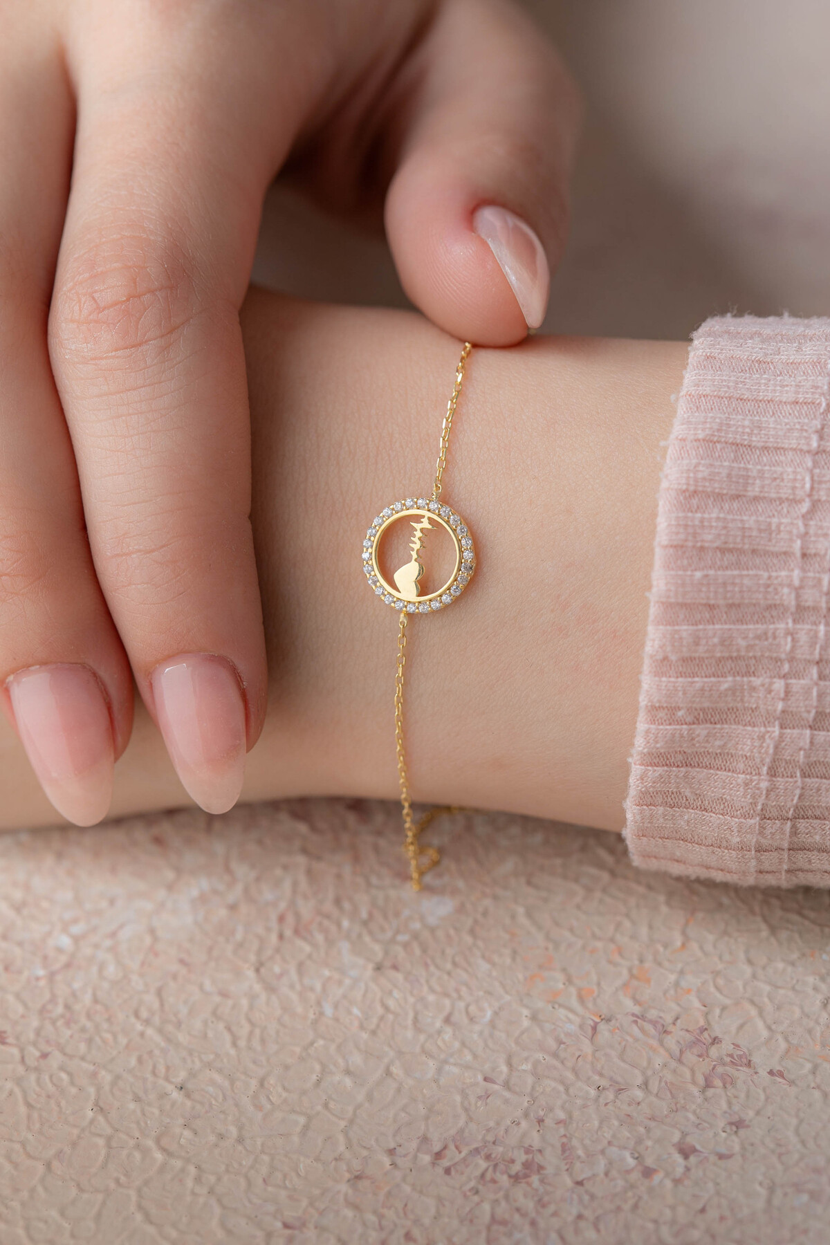 14 Ayar Altın Kalp Ritmi Bileklik