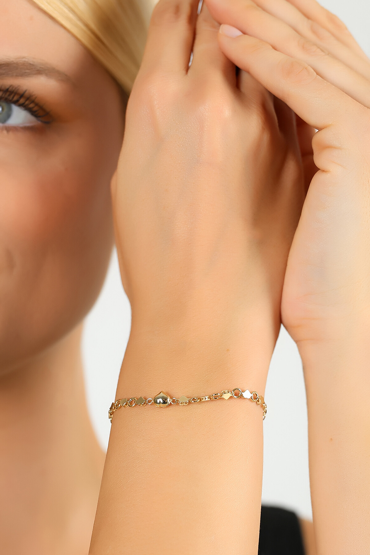 14 Ayar Altın Kalpli Aynalı Bileklik