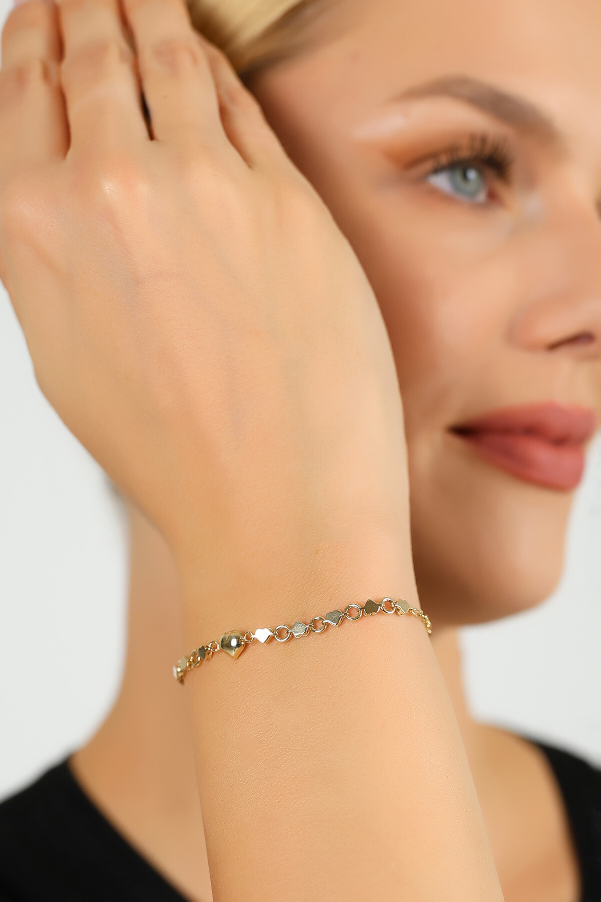 14 Ayar Altın Kalpli Aynalı Bileklik