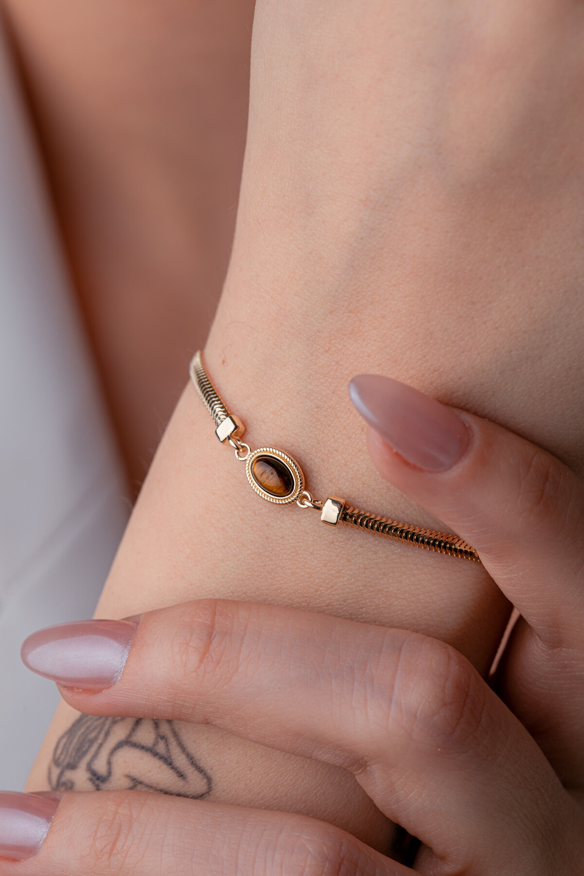 14 Ayar Altın Kaplan Gözü Balıksırtı Bileklik