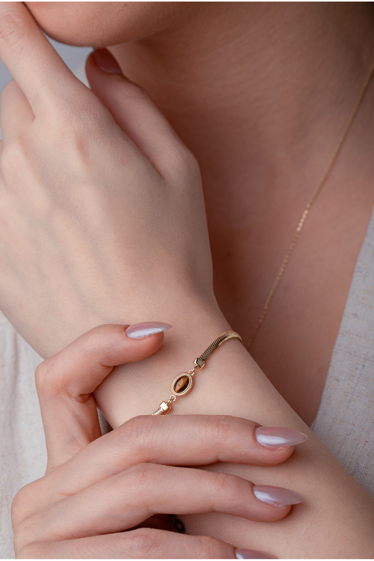 14 Ayar Altın Kaplan Gözü Balıksırtı Bileklik