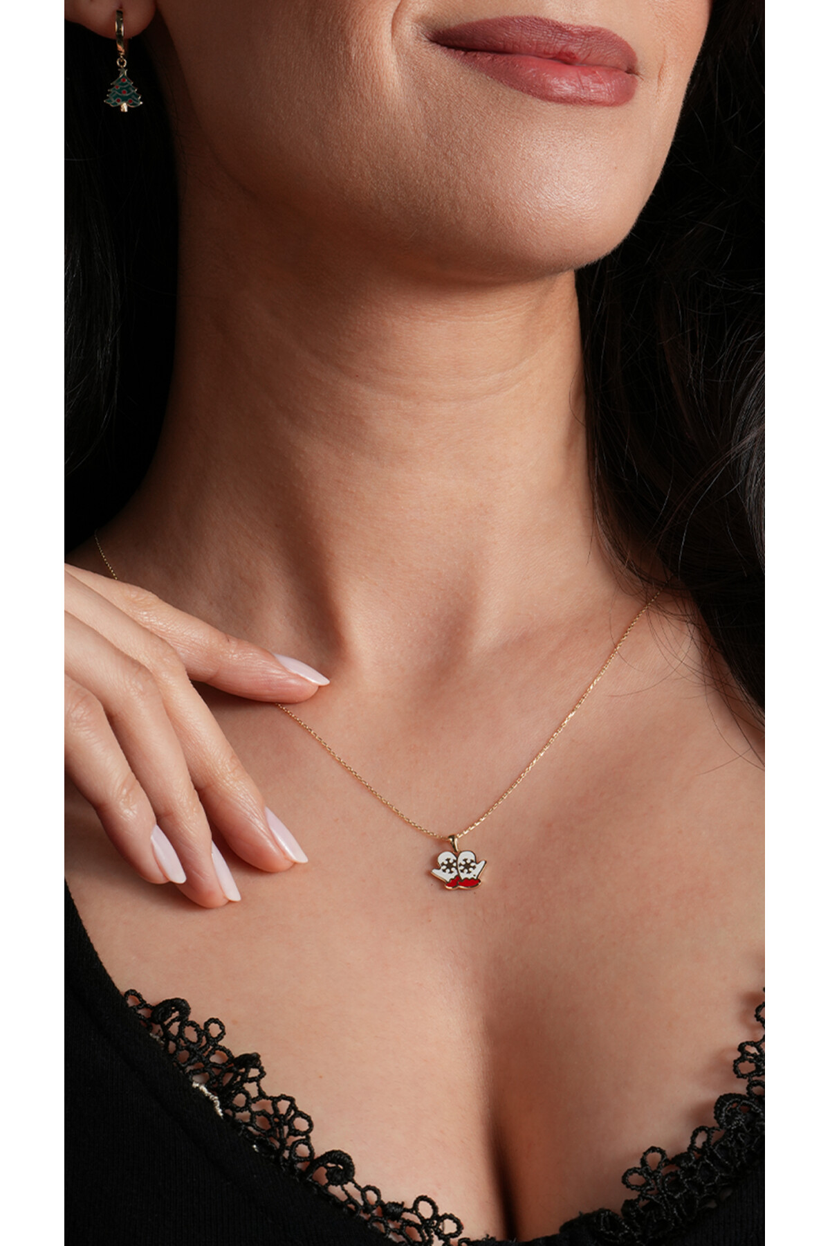 14 Ayar Altın Kar Eldiveni Kolye