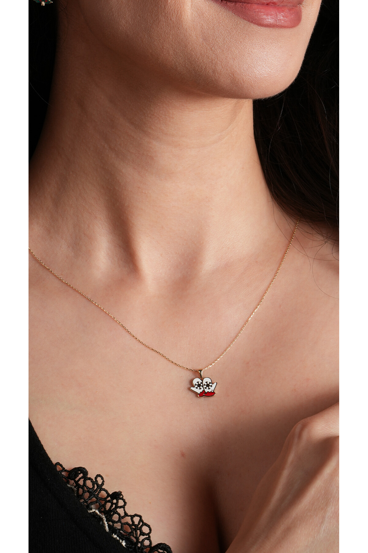 14 Ayar Altın Kar Eldiveni Kolye