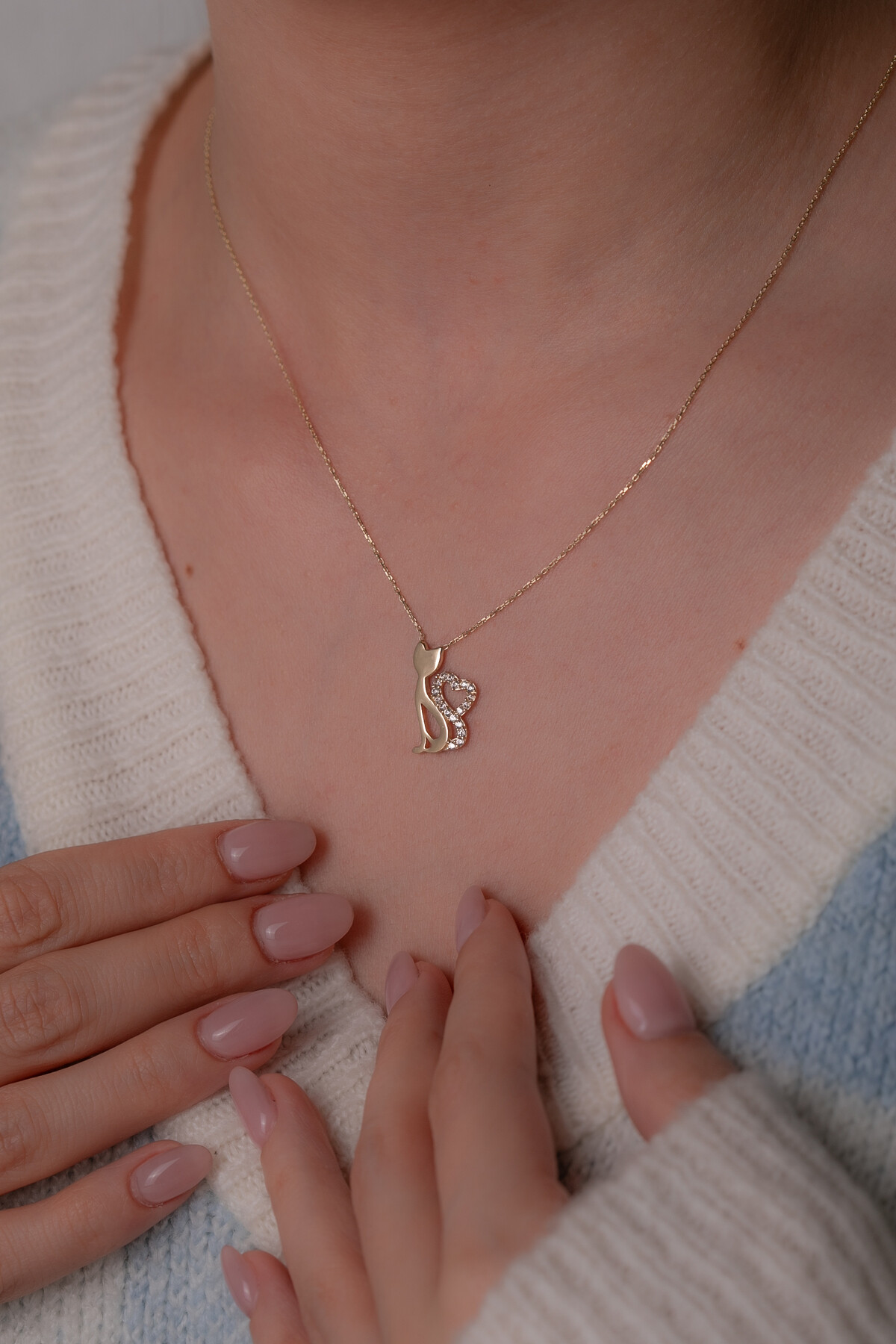 14 Ayar Altın Kedi Kolye