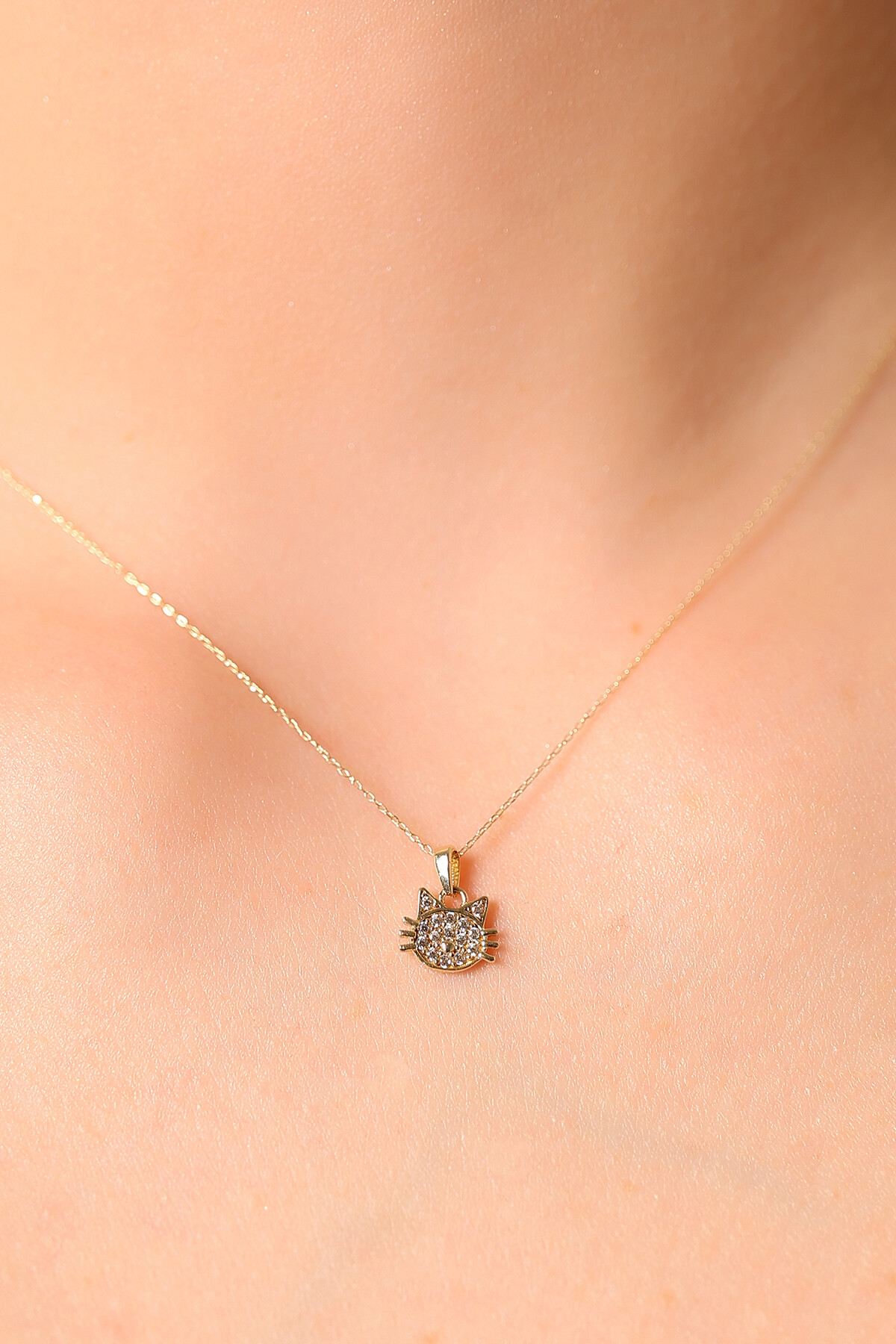 14 Ayar Altın Kedi Kolye